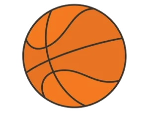 Un ballon de basket orange illustré avec des coutures noires sur un fond noir uni. Le design est simple et audacieux, et dégage une impression sportive et dynamique