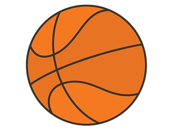 Un ballon de basket orange illustré avec des coutures noires sur un fond noir uni. Le design est simple et audacieux, et dégage une impression sportive et dynamique